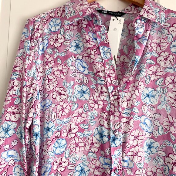 Zara Floral Satin Blouse - Picture 2 of 4
